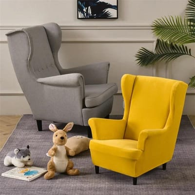 Zachte Velvet Kinder Vleugelstoelhoezen Stretch Wingback KingBack Fauteuilhoes Elastische Bankhoezen Bankhoezen voor Woonkamer yellow