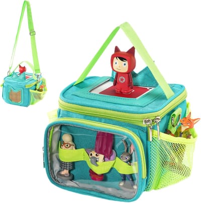 Draagtas Audio Speler - Reistas Figuren - Alles Opbergen - Met Oplaadpoort - 16 x 16 x 14 cm - Aquablauw