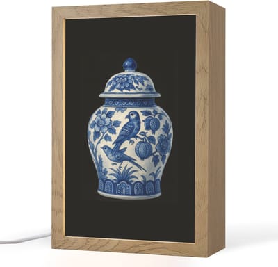 Tafellamp 20x30 cm - LED lamp - Pot - Delfts Blauw - Bloemen - Decoratieve tafellampen - Dimbaar - Tafellampje slaapkamer - Woonkamer binnen
