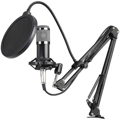 Microphone à condensateur professionnel BM800, équipement de diffusion en direct pour podcast, micro USB, ensemble de microphones de studio avec support, équipement d'enregistrement musical argenté