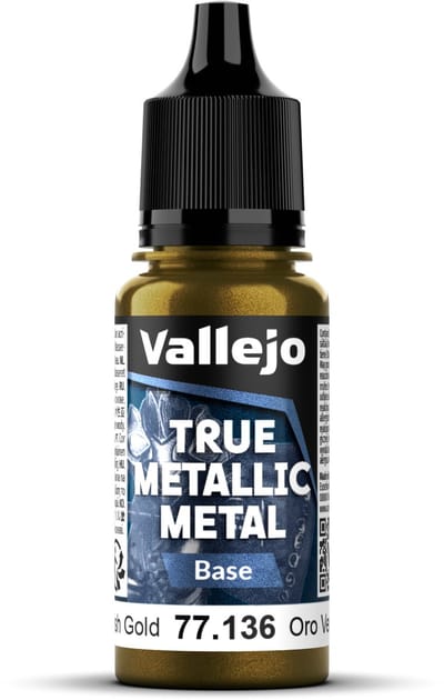 Vallejo Hobbyverf Acrylverf - 77136 True Metallic Metal - Base - Groenachtig Goud - Acryl - Verf flesje - 1x 18 ml