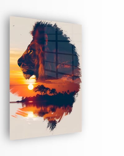Indoorart - Glasschilderij Koning van de Savanne 40x60 CM - Afbeelding op plexiglas - Inclusief montagemateriaal