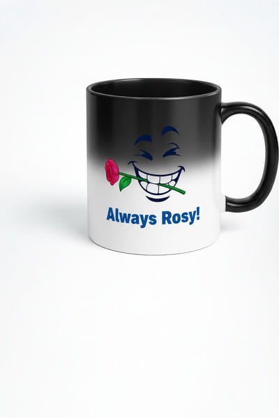 Magische Mok 'Always Rosy!' met Lachende Emoji en Roos | Hittegevoelige Koffiemok