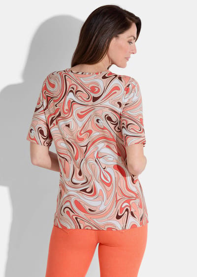 Gedessineerd shirt van katoen-jersey - perzik / oranje / bruin / gedess. - Gr. 52 van Goldner Fashion