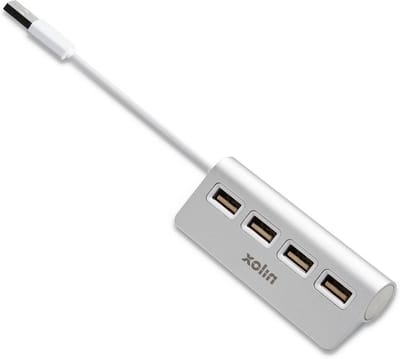 USB Hub - 4 Poorts - Apparaten Koppelen - Aluminium Behuizing - 90x21x38 mm - Grijs