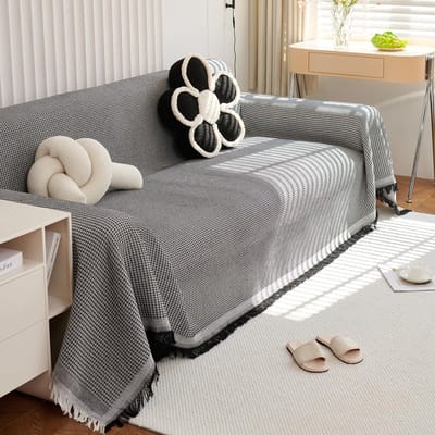 deken omkeerbare plaid voor banken dikke warme zachte deken voor bed settees fauteuils, gebreide decoratieve deken 180 x 340 cm-zwart