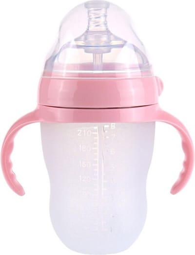Siliconen Babyfles met Handvaten – Zuigfles & Voedingsfles – 240ml – Lekvrij & Antislip – BPA-vrij – Drinkbeker voor Baby’s - Roze