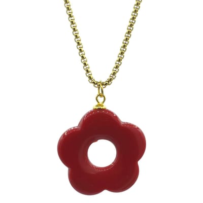 Goudkleurige Damesketting met Rode Bloem - Stainless Steel - 42 + 5 cm