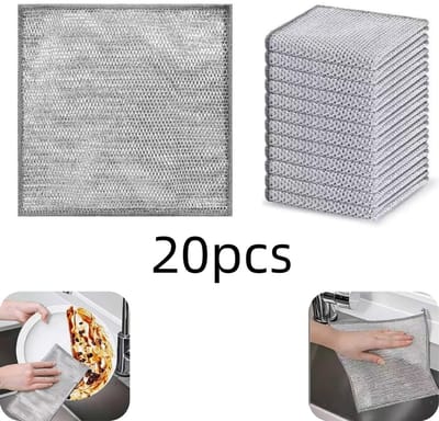 20 stuks sopdoek - afwasdoek - tafeldoek - fornuisdoek - dubbel laag - herbruikbaar - schoonmaakaccessoires - huishoudelijke artikelen - geschikt voor het schoonmaken van aanrechten, fornuizen, servies (zilver, 20*20cm)
