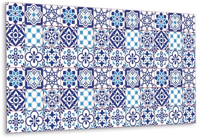 Tulup PVC Wandpaneel - Azulejo-Patroon Vinyl Wandpaneel - 100 cm x 50 cm - Blauw PVC Wandpaneel - 1 stuk - Vinyl Wandpaneel - Mozaïek Wandbekleding - Wandbekleding Vinyl - Plaktegels Keuken en Badkamer
