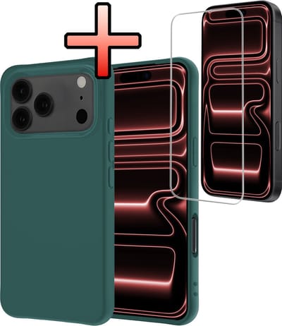Hoesje - Met Screenprotector - Geschikt voor Apple iPhone 17 Pro Max - Sterk & Shockproof - Back Cover - Siliconen Case - Telefoon Hoes - Donkergroen