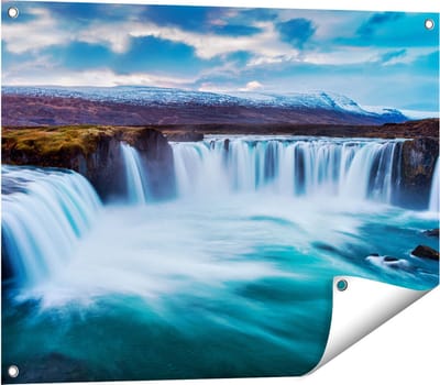 Gards Tuinposter Watervallen in het Blauw Groene Water - 80x60 cm - Tuindoek - Tuindecoratie - Wanddecoratie buiten - Tuinschilderij