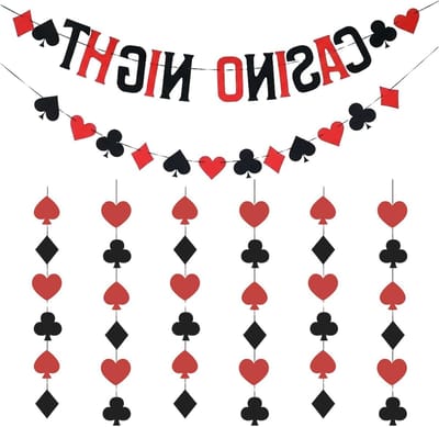 Poker Slinger Decoratie - Casino Banner Set - Themafeest Organiseren - Authentiek Poker Design - 4 m - Rood/Zwart