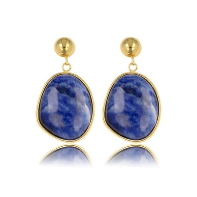 My Bendel - Goudkleurige Oorsteker met Echte Lapis Lazuli Edelsteen - Goudkleurige Oorbel met Lapis Lazuli Ronde Hanger - met Luxe Cadeauverpakking | Sieraden Voor Dames