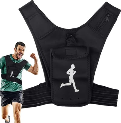 Reflecterende Hardloopvest Met Smartphonepouch I Veiligheidsvestje / Sporttas I Met Telefoonhouder I Met Muntgeld / Sleutelvakje I Verstelbaar One Size I Zwart
