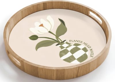 Dienblad rond 40x40 cm - Schootdienblad hout - Bloem - Wit - Vaas - Quote - Borrelplank rechthoek - Plateau houten dienbladen