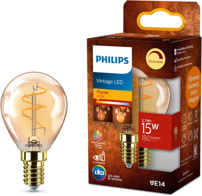 Philips Vintage LED - Dimbare lamp - 15W - Extra warmwit licht: 1800K - E14 fitting - Amberkleurig glas - Kogellamp