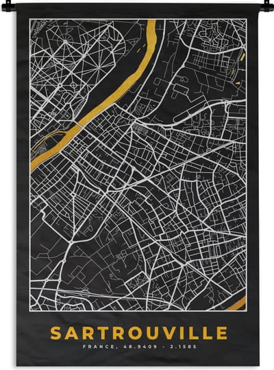Wandkleed - Wanddoek - Plattegrond - Sartrouville - Stadskaart - Frankrijk - Kaart - 120x180 cm - Wandtapijt