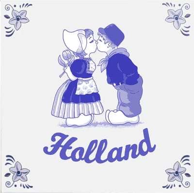Delfts blauw tegeltje kussend paar Holland - delfts blauw wandbord - delftsblauw - hollandse cadeautjes - wanddecoratie - decoratieve accessoires