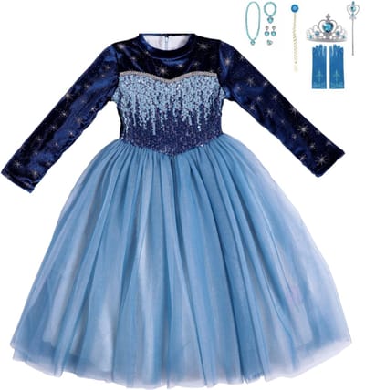 Frozen Elsa Prinsessenjurk – Inclusief Kroon, Toverstaf, Handschoenen en Juwelen – Maat 92/98