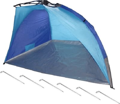 Beachshelter strandtent/windscherm blauw/lichtblauw 200 x 100 cm paraplu opzet systeem incl. haringen - Zon/wind bescherming kids