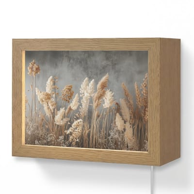 Wandlamp 20x15 cm - Oplaadbaar - Gedroogde Veldbloemen - Grijs - Beton - Wandlampen binnen woonkamer - Slaapkamer lamp met kabel - Decoratieve nachtlamp - Vloerlamp snoer