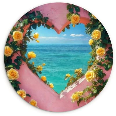 WallCircle® Wandcirkel 120x120 cm - Muurcirkel Hart - Zee - Muur - Muurdecoratie woonkamer - Wanddecoratie slaapkamer - Kamer decoratie accessoires - Ronde schilderijen XXL