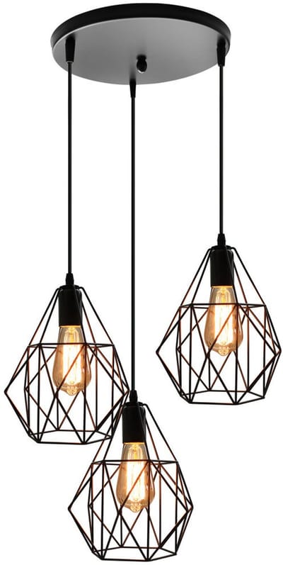 3 Hanglampen Industriële E27 Kroonluchter Slaapkamer Plafondlamp voor Keuken Bar Woonkamer Zwart