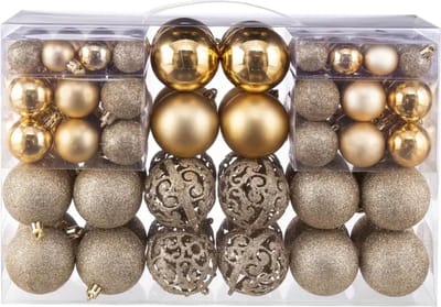 Livano Kerstballen - Kerstversiering - Plastic - Goud - Kerstballenset - 100 stuks