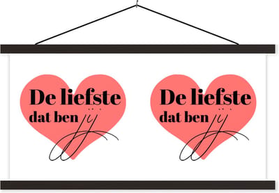 Posterhanger incl. Poster 60x30 cm - Schoolplaat - Quotes - Liefde - De liefste dat ben jij - Spreuken - Textielposter - Zwarte latten