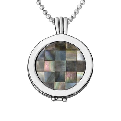 Quiges - Munthouder met Ketting en Munt 25mm Schelp Blokjes Grijs - Zilverkleurig - EPRHZ020