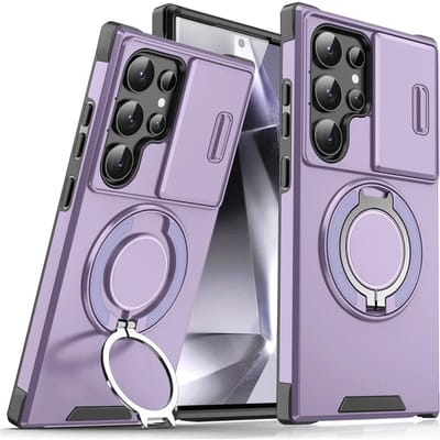 Armor Magnetische Beugel Hoes voor Samsung S25 S24 S22 S21 S23 S20 Ultra Plus FE Schuif Camera Bescherming Schokbestendige Cover For Galaxy S24 gray