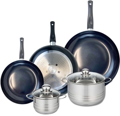 Set van 3 Koekenpannen 24, 28 en 32 cm en 2 kookpotten 14 en 20 cm Elo Prima Glanzend