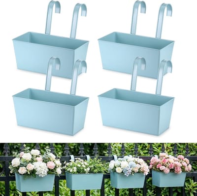 Plantenbak set - Hangende potten - Balkon decoreren - Verstelbare haken - 4 stuks 275 cm - Lichtblauw