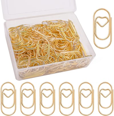 Gouden hartvormige paperclips, set van 150 stuks met transparante doos, kleine ovale paperclips voor kantoor, klaslokaal en dossierhouders. Bezoek de luckaide-winkel.