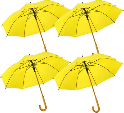 Paraplu 102 cm Geel 4 Stuks – Grote Stokparaplu met Houten Handvat – Regenparaplu voor Volwassenen
