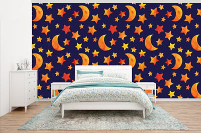 Behang - Fotobehang Sterren - Nacht - Patronen - Kind - Breedte 500 cm x hoogte 280 cm