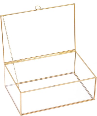 Decoratieve Glazen Sieradendoos met Deksel - Goudkleurige Rand & Fluweel - Ideaal voor Ringen, Armbanden, Souvenirs