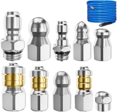 Riool Jetter Mondstuk - Afvoer Reiniger - Verstopping Verwijderen - Roterende Knop - 10 Stuks - Zilver