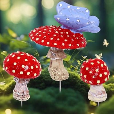 Dailygoods- Paddenstoeldecoratie 3 Stuks - Lichtgevende Tuindecoratie - Realistisch Mini-Paddenstoelbeeld - Tuinornamenten - Miniatuur Tuindecoratie - Voor Micro-Landschap - Tuinornament