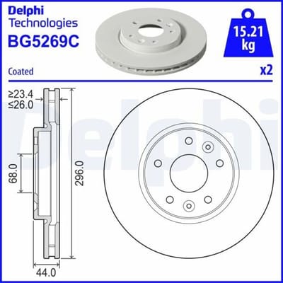 Remschijf DELPHI BG5269C, 2 stuk