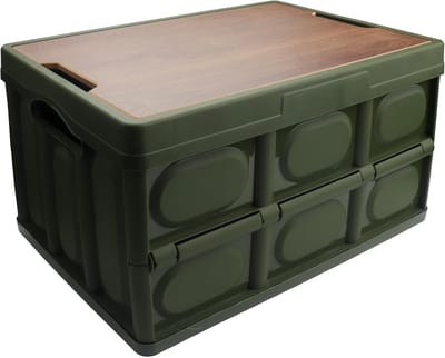 Opvouwbare opbergdoos - Houten deksel - Multifunctioneel opbergen - Robuuste materialen - 30 liter - Groen