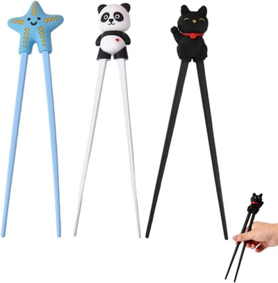 Dailygoods - 3 Paar Eetstokjes met Panda Design - Vaatwasserbestendig voor Beginners