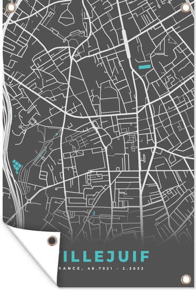 Muurdecoratie Frankrijk – Plattegrond – Kaart – Villejuif – Stadskaart - 120x180 cm - Tuinposter - Tuindoek