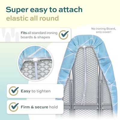 Turbo strijkplankovertrek 110x30 – Warmtereflecterend voor efficiënter strijken – Eenvoudige montage met elastiek – Comfortvulling & OEKOTEX100 | Gemaakt in EUROPA | Maat S