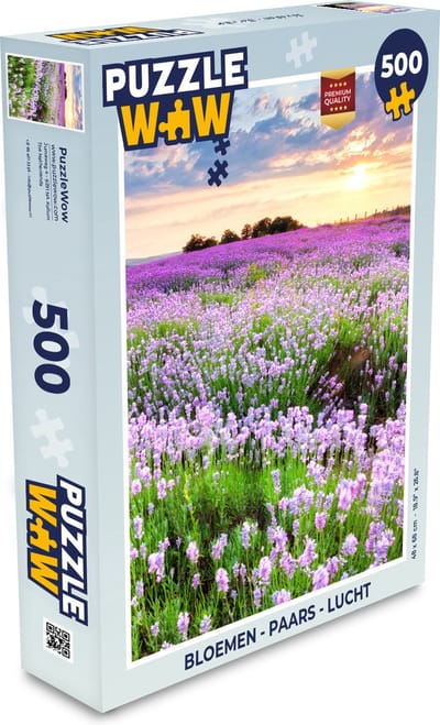 Puzzel Bloemen - Lavendel - Paars - Lucht - Zonsondergang - Weide - Natuur - Legpuzzel - Puzzel 500 stukjes