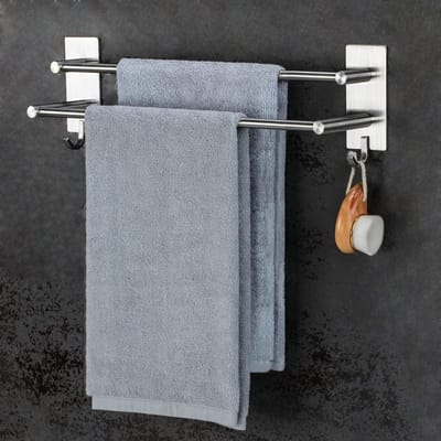 Zelfklevende Handdoekhouder van RVS - 43.5 cm Antiroest Handdoekrek met 2 Haken voor Badkamer en Douche, Multifunctioneel en Duurzaam