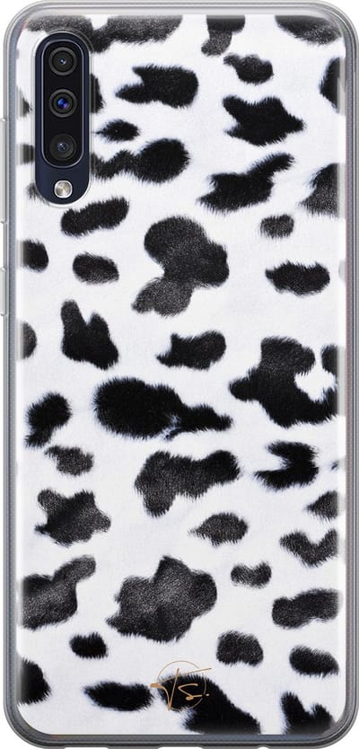 Hoesje geschikt voor Samsung Galaxy A50 - Koeienprint - Soft Case - TPU - Print - Zwart - Mooie Telefoonhoesjes