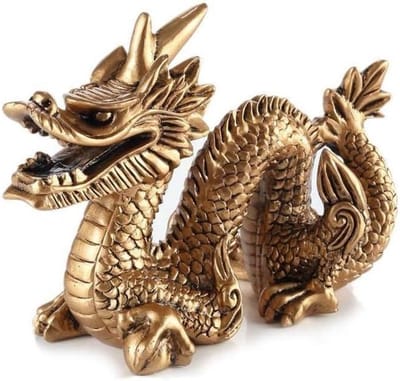 lachineuse - Feng Shui Lucky Dragon beeldje - drakenbeeldje - 15 x 11 x 7 cm - symbool van kracht, kracht en levensduur - Chinese Aziatische decoratie - voor kantoor, thuis - goudkleur