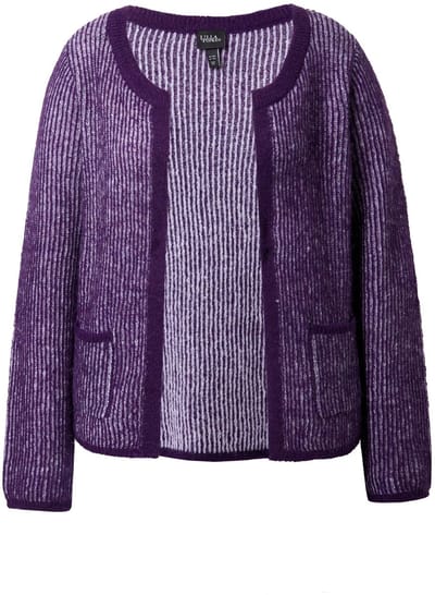 Ulla Popken - Dames - Vest ribbreisel met strepen ronde hals lange mouwen - Donker violet - Maat 42+